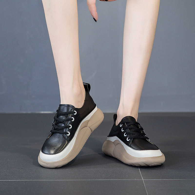 New Spring and Autumn 2023 fleece white sneakers, women's top layer cowhide single shoes, soft leather women's casual leather nurse shoes Application Scenario