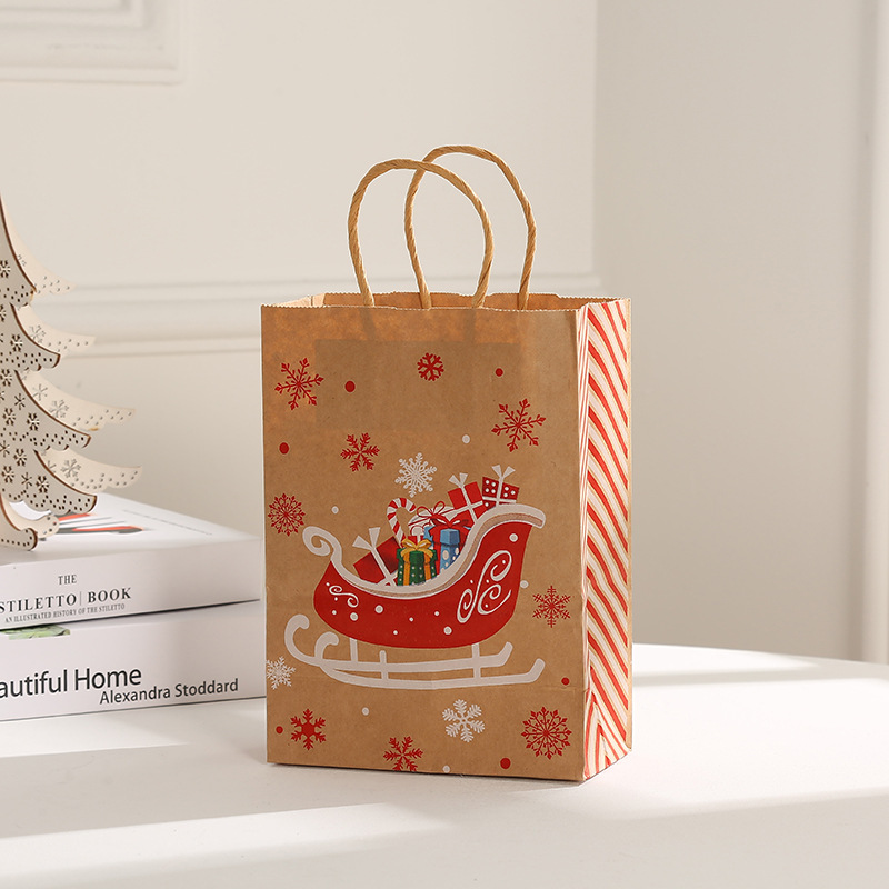 Factory direct sales cross-border Christmas gift bags, striped hand-held gift bags, party festival candy hand-held bags Specification image