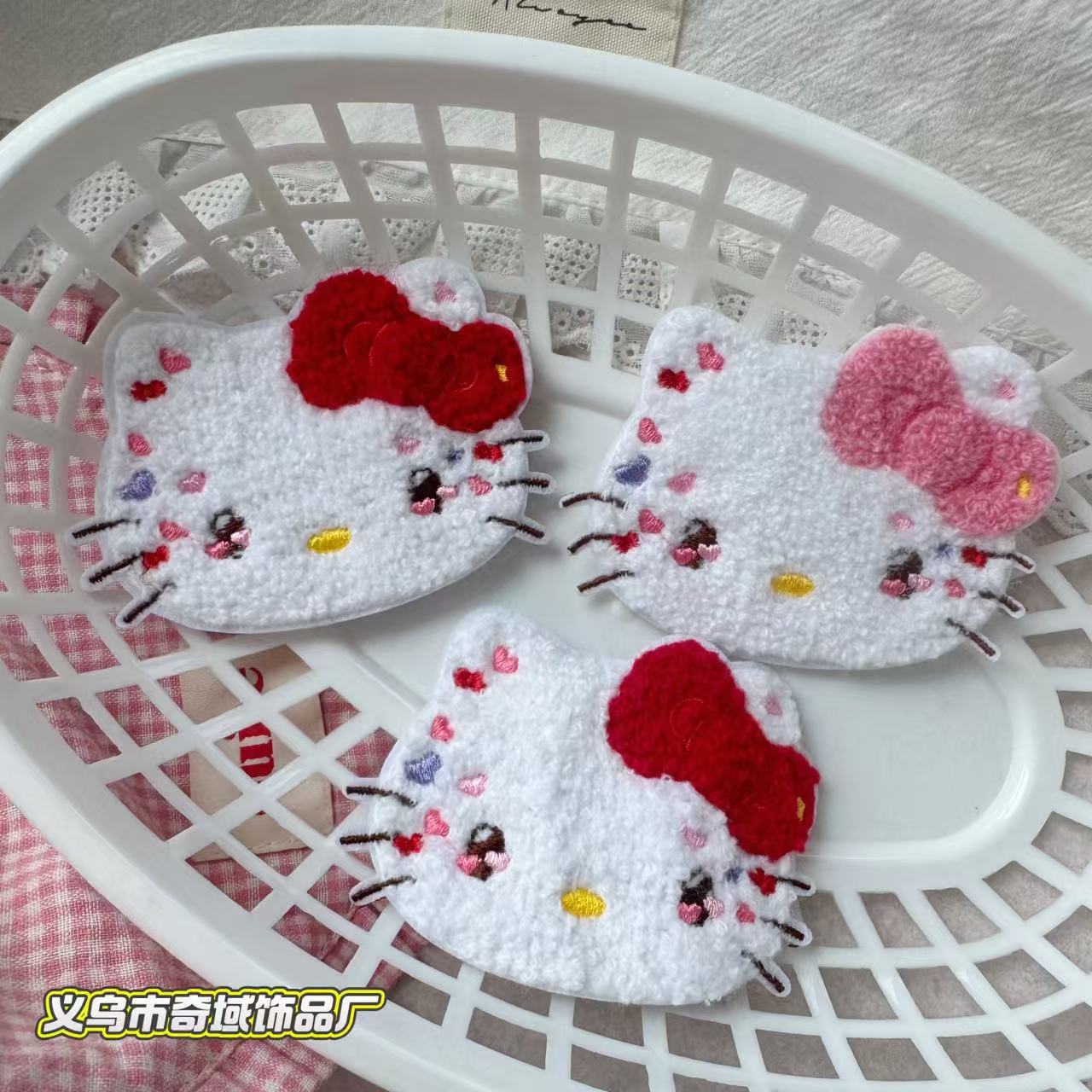 Sweet cream-style embroidered kitty bangs sticker children's Velcro post Energetic and cute children's hair accessory Japanese-style details Picture
