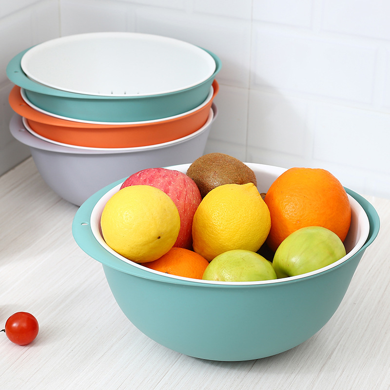 Double Plastic Drain Basket Washing Basket Kitchen Washing Pot Rice Washing Machine Vegetable Water Filter Living Room Fruit Tray Application Scenario