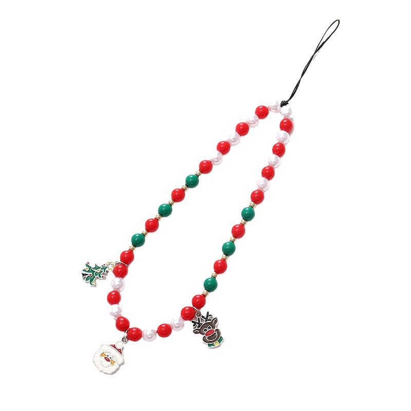 New Christmas Series Mobile Phone Chain Santa Claus Beaded Short Christmas Tree Pendant Wrist Strap Anti-Loss Chain Item Picture