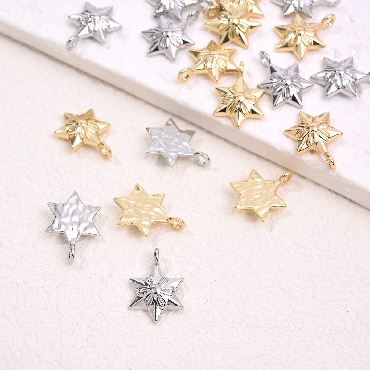 Simple and fashionable alloy hexagonal star-decorated small flower pendant, women's DIY necklace, earrings, bracelet and accessory details Picture