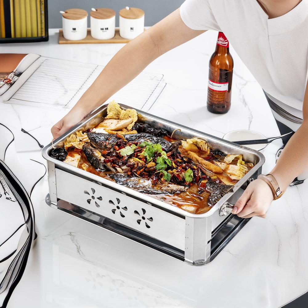 Thickened stainless steel fish grill, commercial fish grill plate, charcoal alcohol fish grill, household rectangular barbecue grill, fish grill details Picture