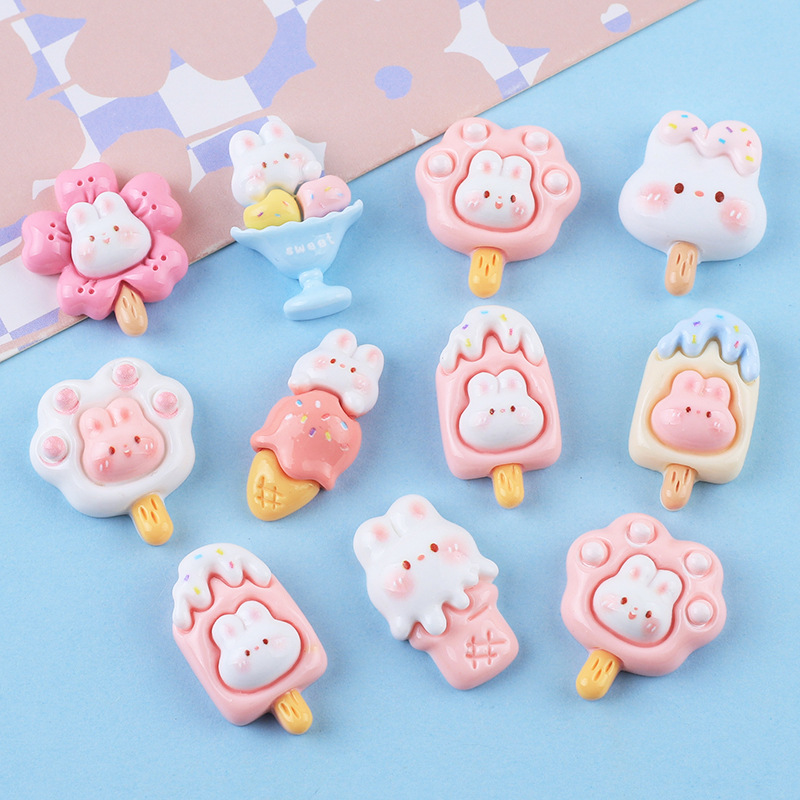 Bright Face Ice Cream Rabbit Cute Diy Cream Glue Mobile Phone Shell Hairpin Headstring Accessories Wholesale Resin Accessories