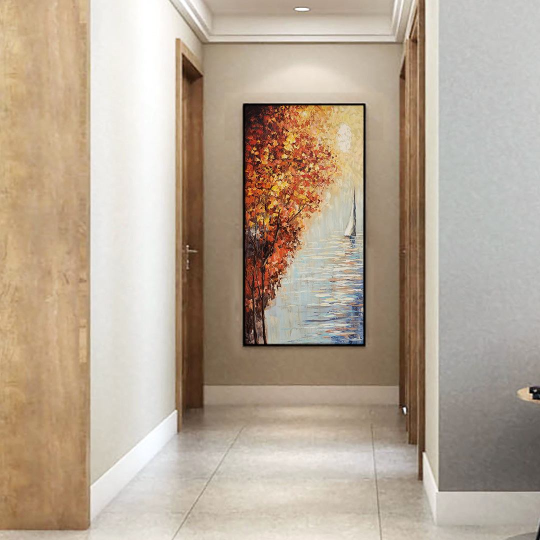 Pure hand-painted light luxury Nordic landscape oil paintings from the source, floor-standing paintings, wall paintings, living room decorative paintings, entrance paintings, murals Specification image