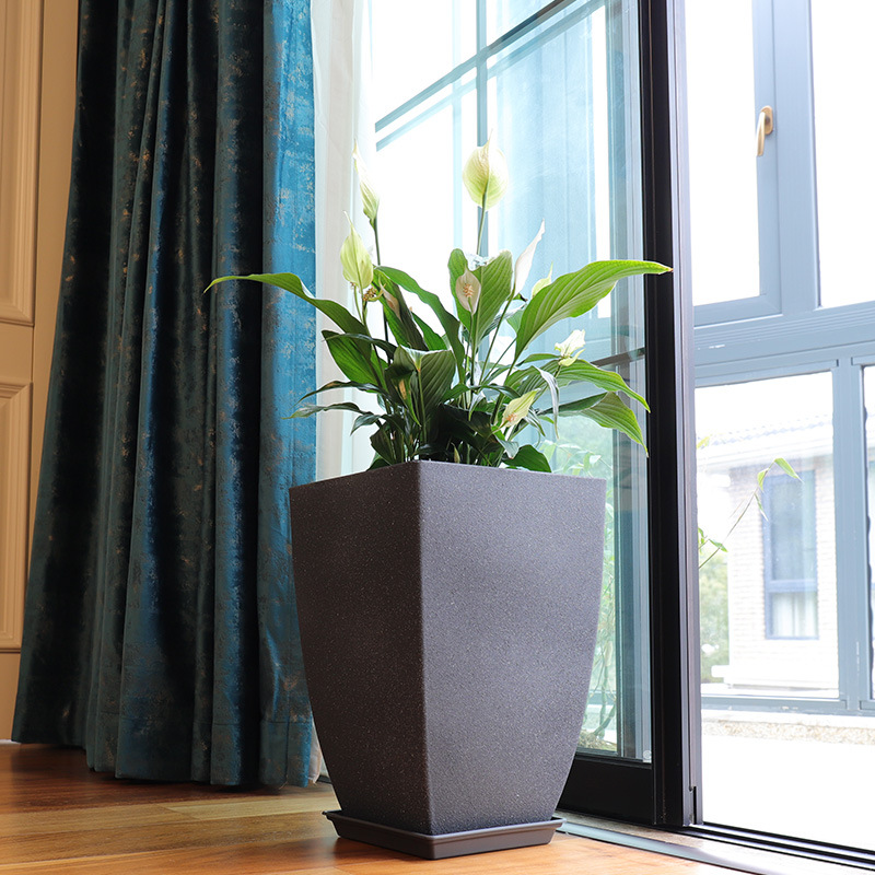 Global Factory Straight Hair Imitation Cement Resin Plastic Living Room Large Flower Pot Turtle Back Bamboo Fortune Tree Bird Of Paradise Green Plant Pot Specification drawing