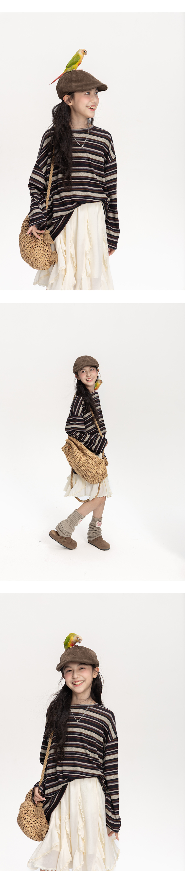 女童撞色条纹长袖t恤2025秋冬新款儿童韩版慵懒风宽松打底衫上衣详情10