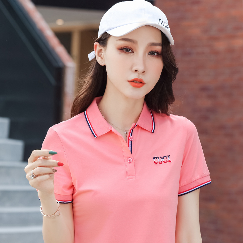 A powerful manufacturer wholesals 95 cotton lapel T-shirts for women, short-sleeved women's wear, and Korean version Paul loose sports polo shirts with collars