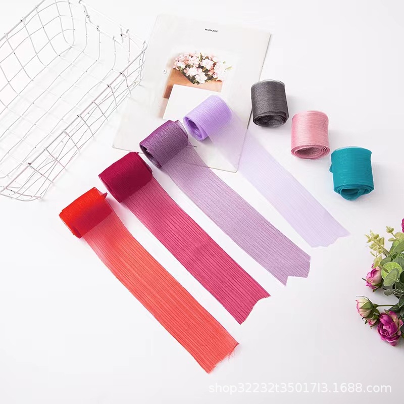 6cm pleated yarn, crepe yarn, ribbon, hair accessory material, diy bow, children's hair flower, ancient-style material, bouquet ribbon