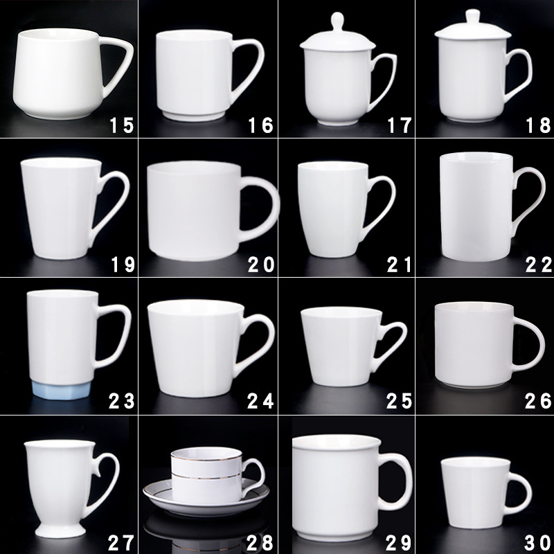 Ceramic white cups and mugs can be printed with logos, text advertisements, ceramic cups, gift cups, engraved water cups and coffee cups details Picture