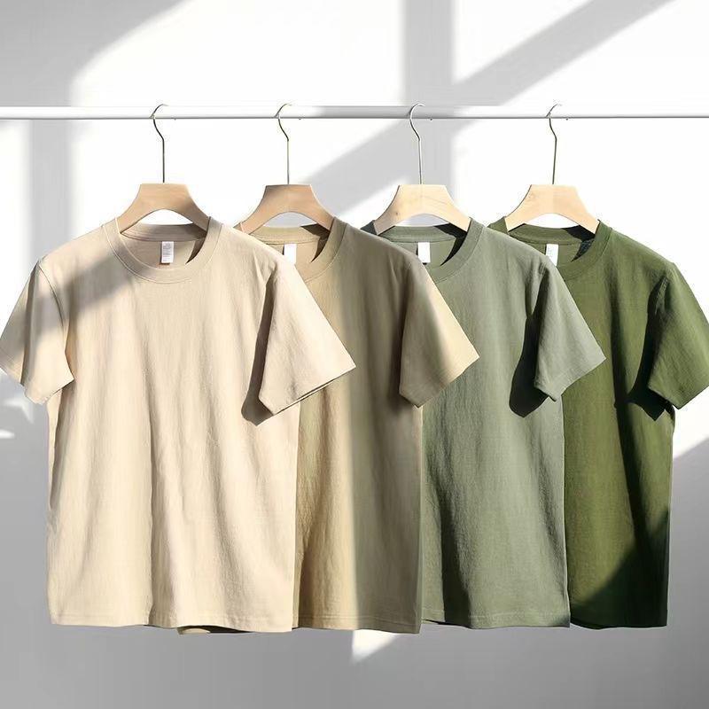 Polainas sueltas de algodón pesado base casual manga corta camiseta de algodón vintage color sólido cuello redondo estilo de día hombre Specification image