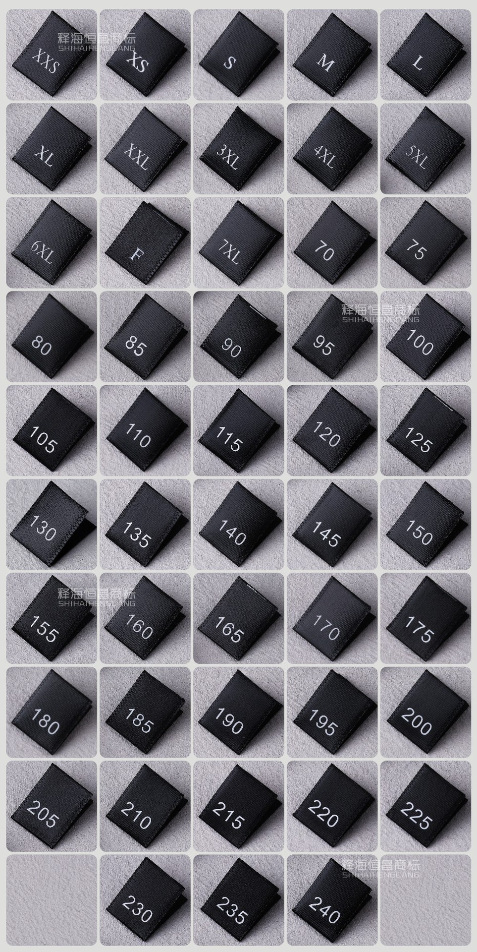 现货棉带尺码标黑白金色缎面数字号码标服装柔软消光带尺码唛厂家详情20