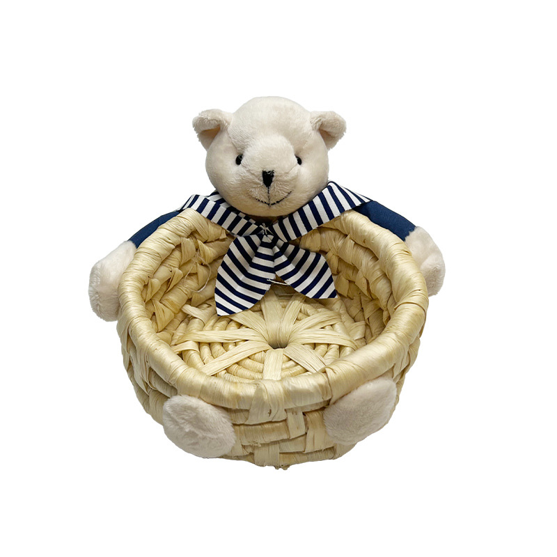 Cross-Border Hot Straw Storage Basket Home Decoration Storage Basket Navy Bear Rabbit Resurrection Holiday Egg Basket Item Picture