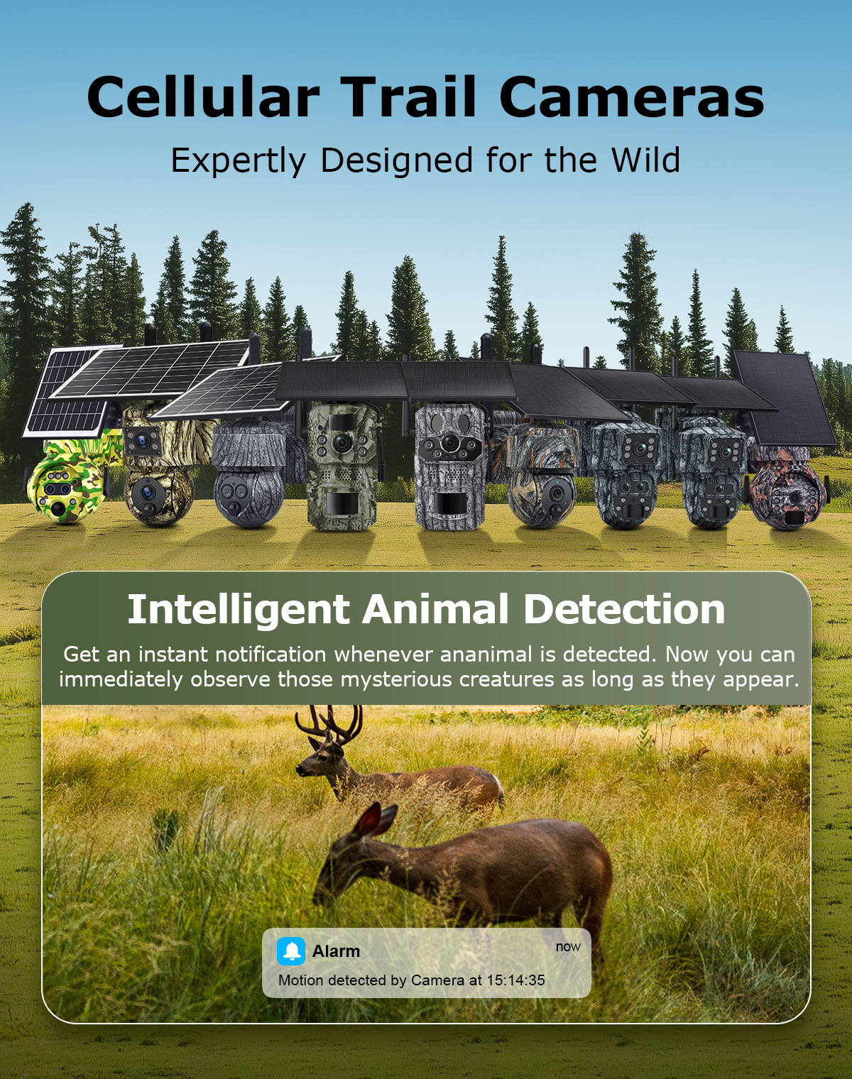 Solar-powered zoom camera, multi-lens tracking camera, dual solar panel outdoor monitoring camera pic 1