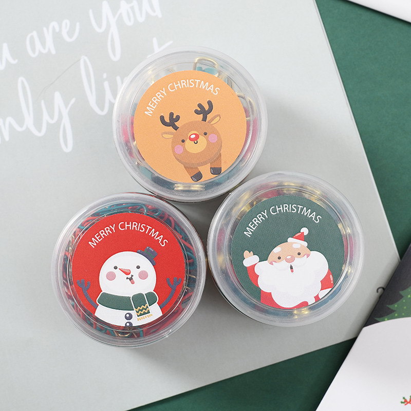 Cross-border Christmas paperclip creative round bucket red and green long-tail clip cultural and creative binding gift, golden Earth nail display box details Picture