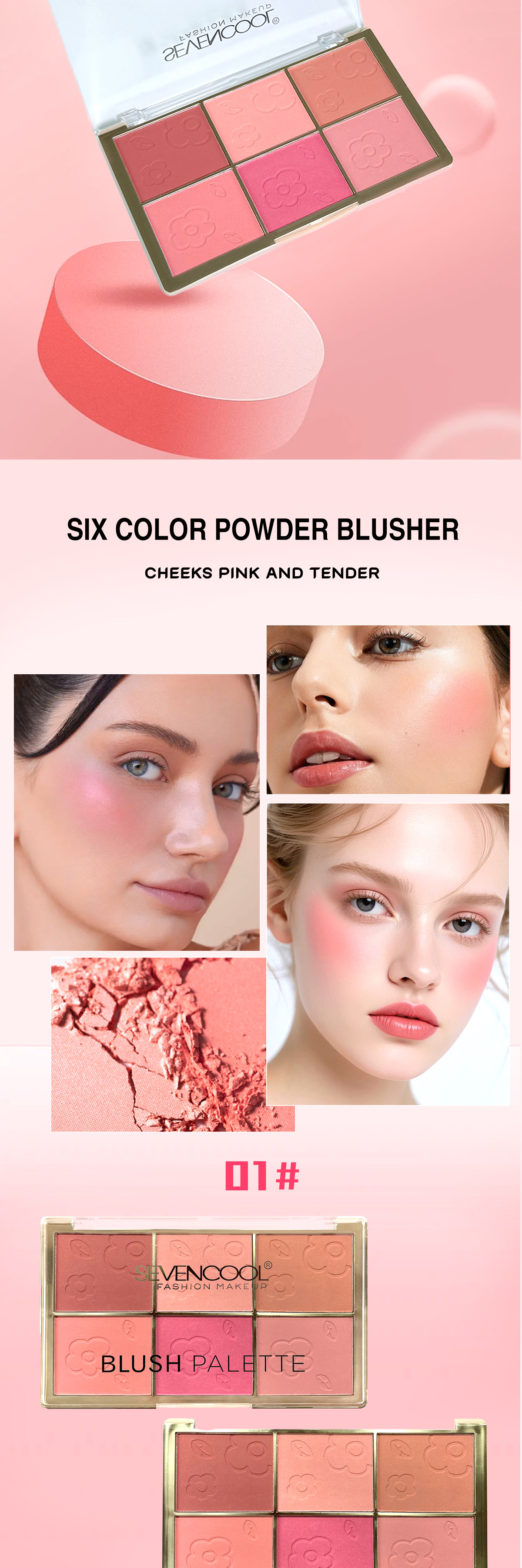 SEVENCOOL Blush 6-color long-lasting, easy-to-apply matte cosmetics, makeup blush palette, cross-border exclusive colors pic 3