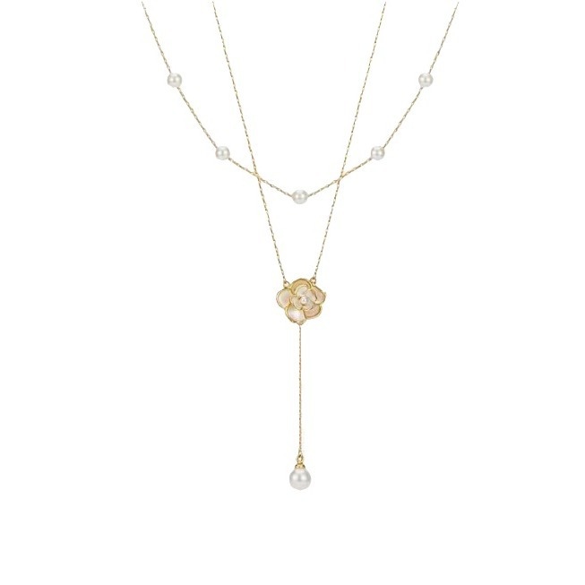 Double-layer tassel necklace, women's pearl, niche camellia collarbone chain, design sense, light luxury, neckchain, elegant Item Picture