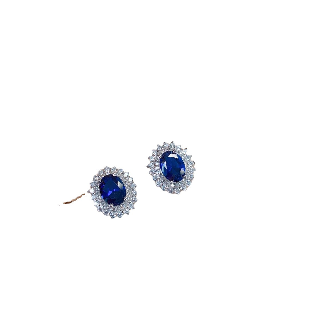 珠宝S925银首饰套装经典仿坦桑蓝宝石旦形戒子耳钉吊坠套装详情图5