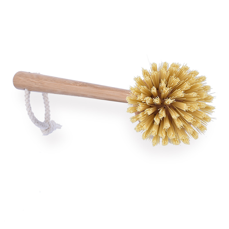 【 Spot Price 】 Pot Brush Long Handle Bamboo Sisal Fiber Wash Pot Brush Hands Do Not Stick To Water Clean Pot And Dish Brush Item Picture