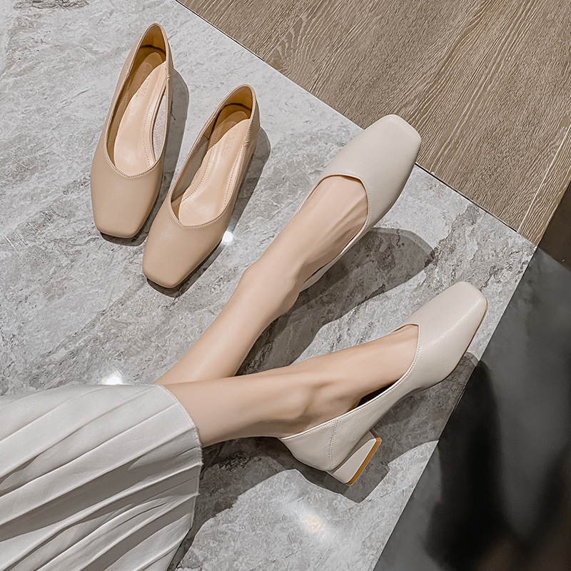 Spring 2022 collection of high heels for women, casual, soft, shallow-mouthed grandma shoes, commuting, professional, square-toed single shoes for women