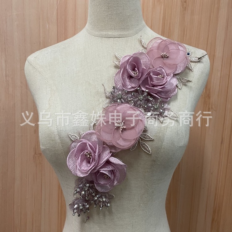 Wholesale novia hecho a mano chiffon flor tridimensional flores apliques accesorios Item Picture