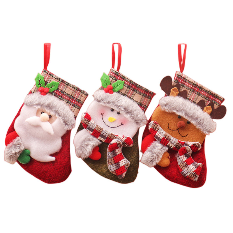 Cross-Border New Christmas Stocking Christmas Decorations Christmas Gift Bag Vintage Plush Christmas Stocking Gift Bag Item Picture