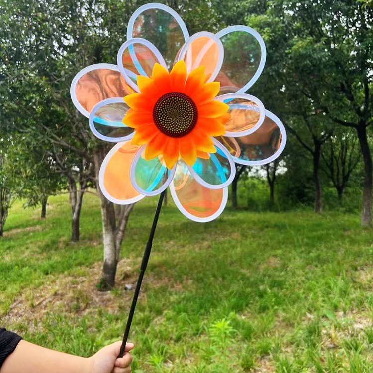 Large colorful color-changing laser double-layer turntable sunflower windmill outdoor scenic area square stall toy wholesale