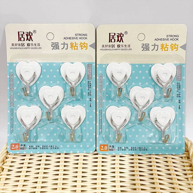 5 heart-shaped adhesive hooks, strong adhesive hooks, seamless adhesive hooks, door rear hooks, wall coat hooks, acrylic adhesive hooks details Picture