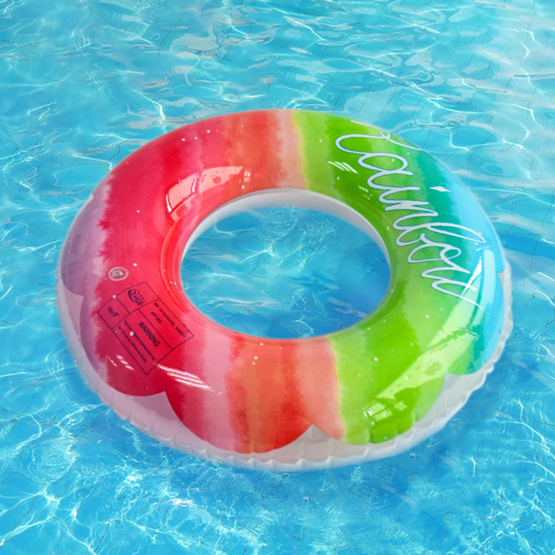 In-Stock Supply Instagram Double Handle Adult Swimming Ring Thickened Pvc Rainbow Pattern Children Swimming Ring Underarm Ring Specification drawing