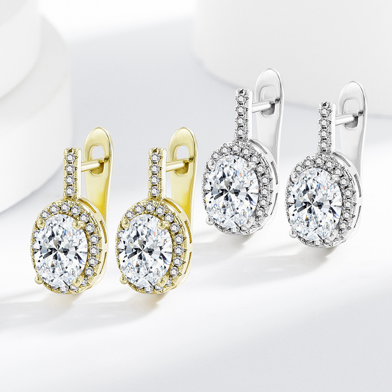 Amazon European and American light luxury high-end oval earrings, ins trendy ear buckles, zircon micro-inlaid elegant earrings wholesale