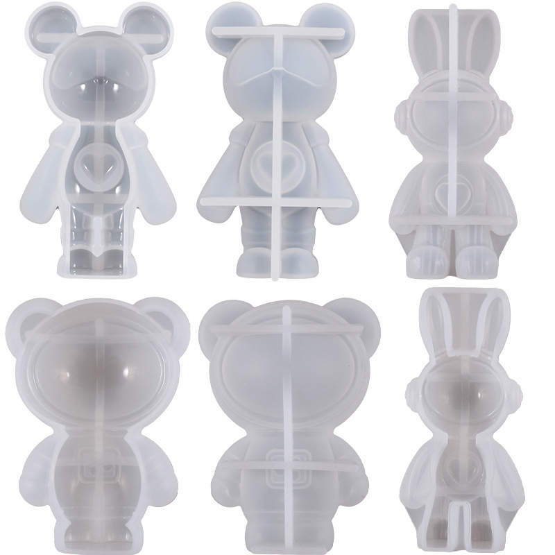 diy滴胶太空兔子宇航员小熊硅胶模具卡通石膏蜡烛钥匙扣磨
