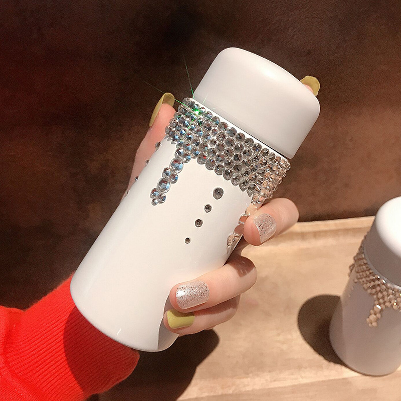 Mini Thermos Cup Rhinestone Cute Small Pocket Portable Water Cup With Diamond Personality 150Ml Lightweight Stainless Steel Female details Picture