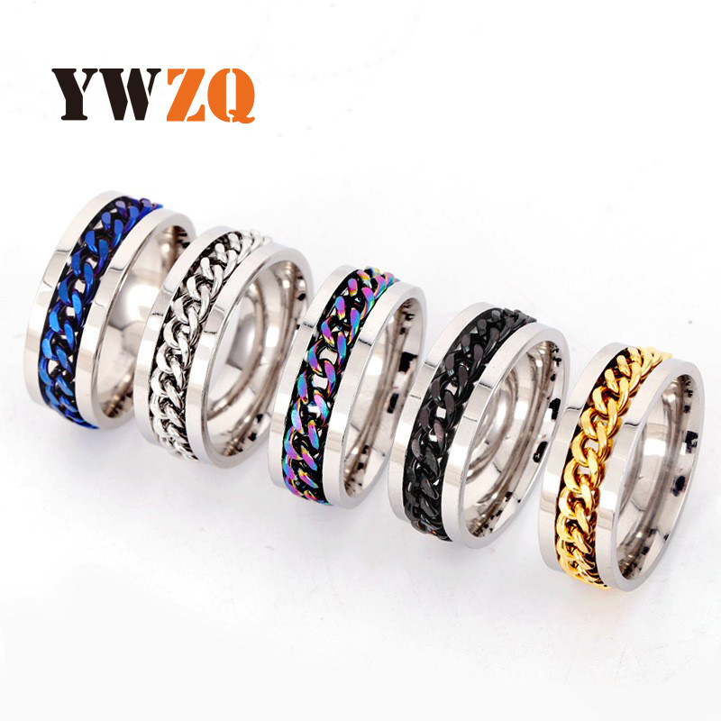 Ring, bottle opening and beer opening ring, rotatable for stress relief, men's style, rotatable chain, titanium steel ring, stainless steel jewelry