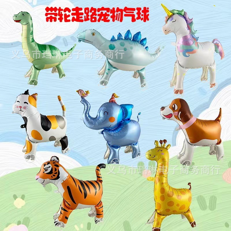 New children's cartoon walking wheels, animal aluminum film balloons, kindergarten, shopping mall activity props, stall gifts Application Scenario