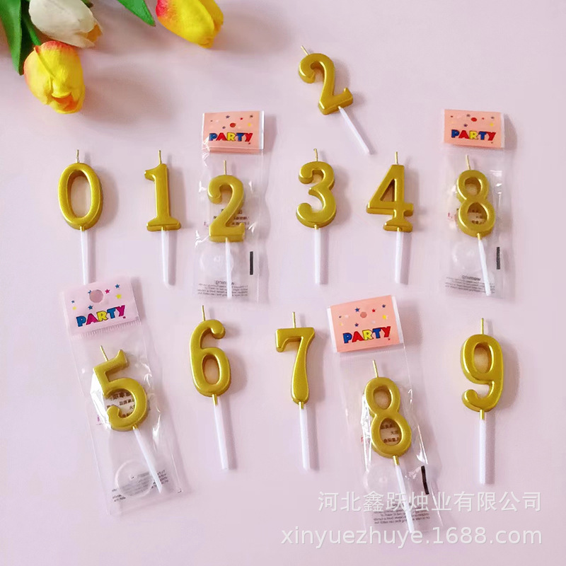 Gold-plated digital candles, individually packaged, cake shop, bakery, cake decoration candles, baby's first birthday celebration candles details Picture