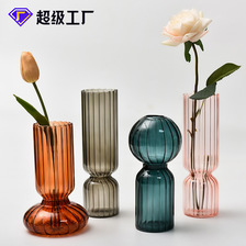 北欧创意条纹彩色花瓶泡泡玻璃花瓶时尚复古装饰摆件水培插花瓶