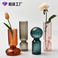 北欧创意条纹彩色花瓶泡泡玻璃花瓶时尚复古装饰摆件水培插花瓶图