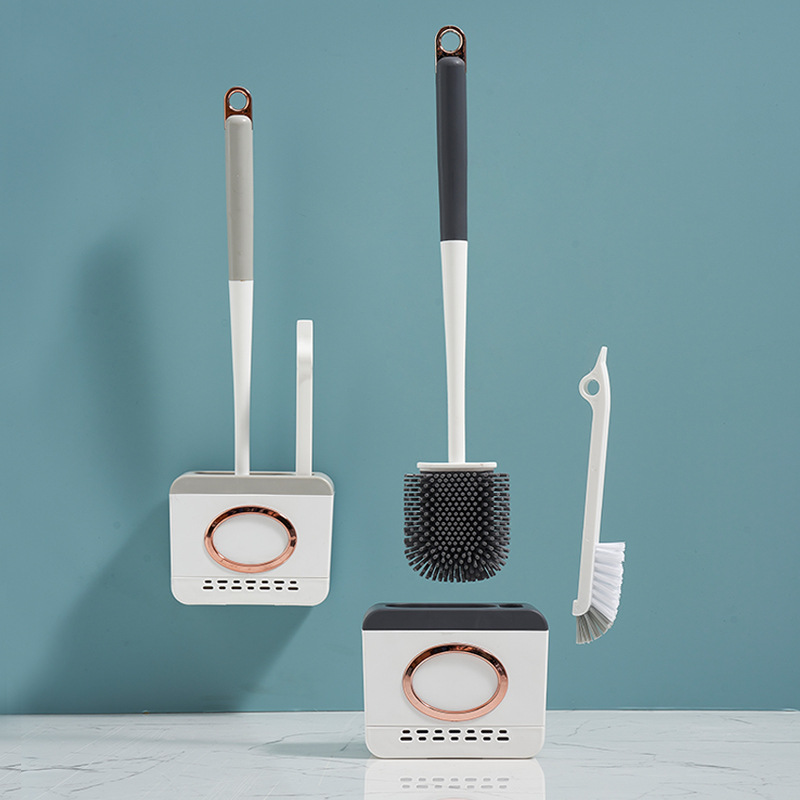 Light Luxury Household Double Brush No Punch Hanging Wall Toilet Brush With Tweezers Toilet Cleaning Sanitary Decontamination Soft Rubber Brush