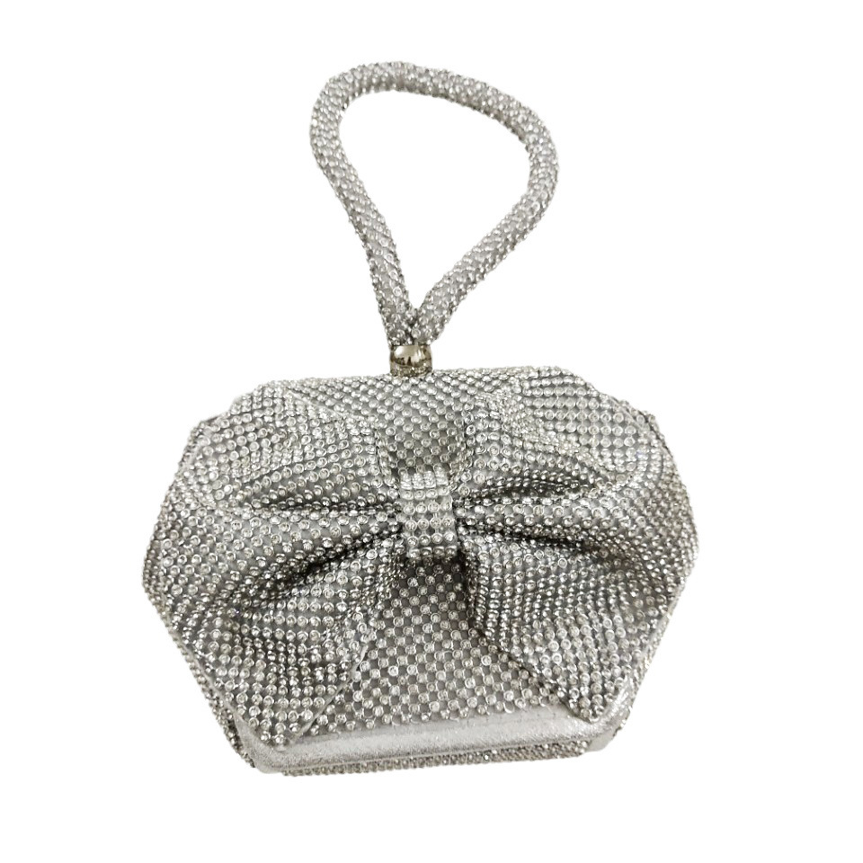 Cross-Border Fashion Fashion Diamond Evening Makeup Bag Rhinestones Hand Bag Bow Dinner Bag Hand Bag Dress Banquet Bag Specification drawing