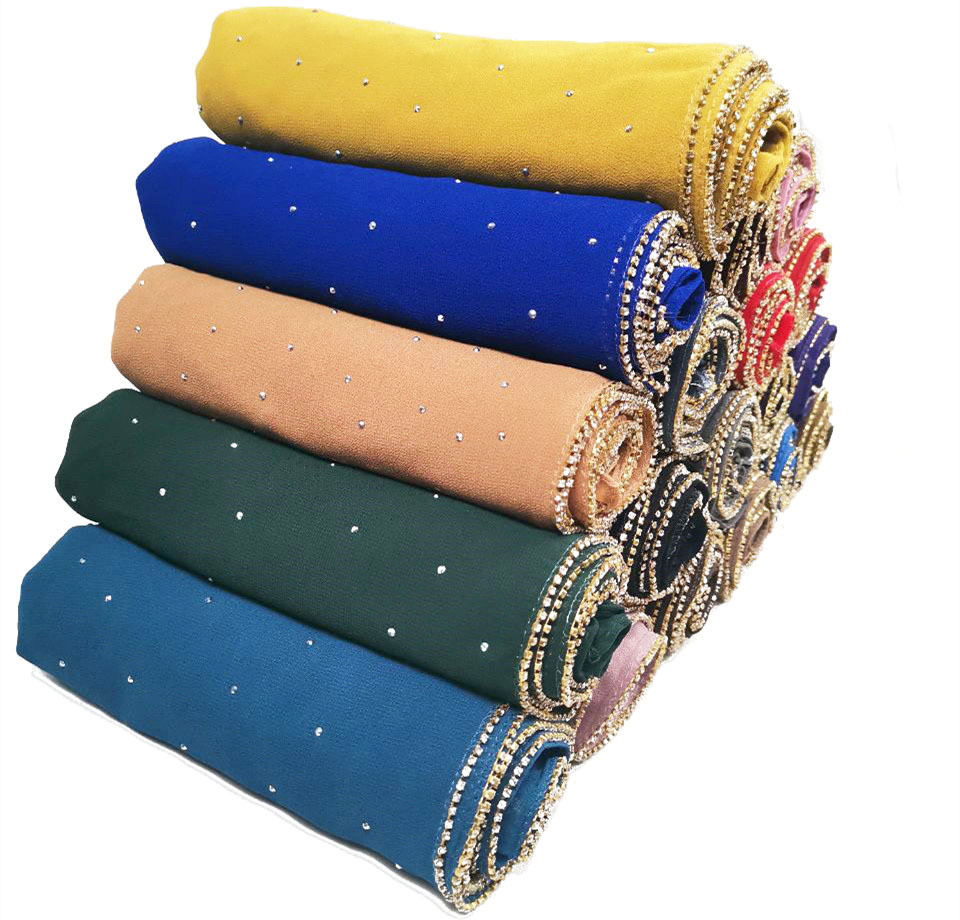 70*180Cm Summer Chiffon Hijab Scarf Beaded Headscarf Pearl