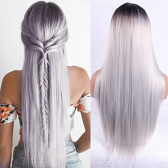 A mid-parted long straight hair wig with a gradient of multiple colors and a fashionable long bangs made of synthetic fiber Application Scenario