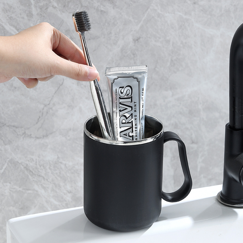 304 stainless steel tooth cup Portable double-deck washing cup for student dormitories Toothbrush cup for couples mouthwash cup with handle Specification drawing