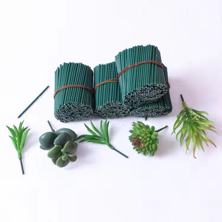 No. 2 green rubber-coated flower stems, artificial flower succulent plant accessories, diy floral art materials, 6 centimeters long