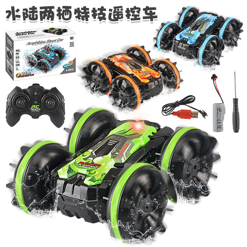 Cross-border amphibious stunt remote control car 2.4G long range double-sided track rolling children's electric toy model Huaixing 888 Application Scenario