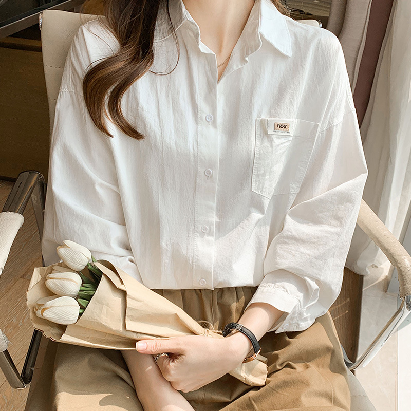 Cotton cocoon combed cotton white shirt women's long-sleeved 2025 Spring collection new commuter versatile top, pure cotton layered shirt