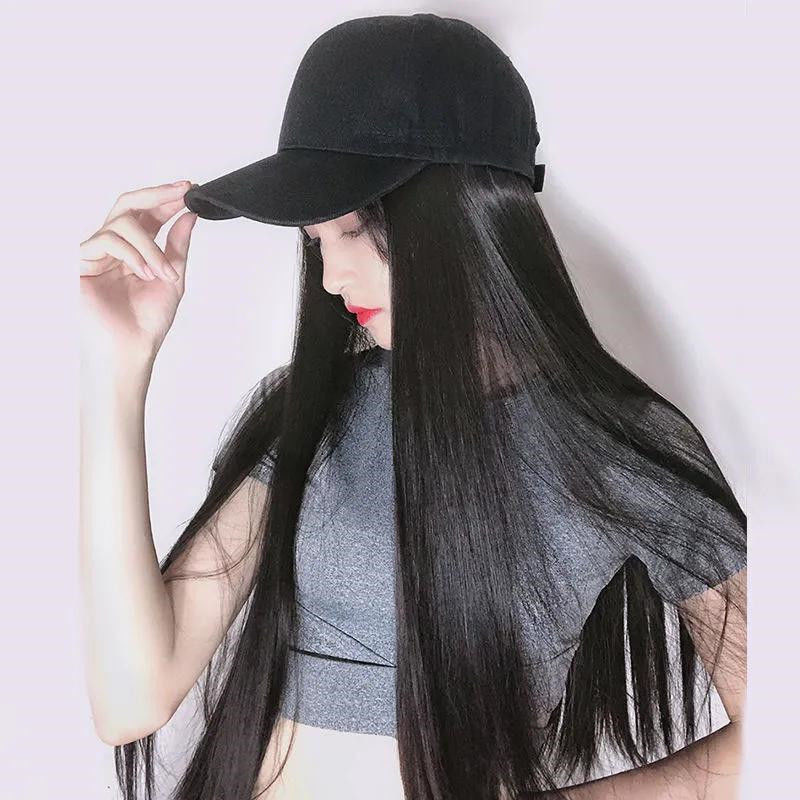 Autumn and winter new style baseball cap wig women one-piece synthetic long straight hair fashion wigs foreign trade source supplier