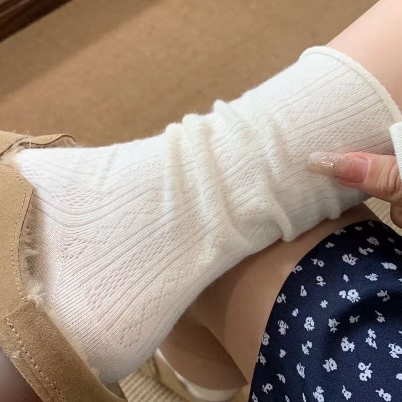 袜子女卷边中筒堆堆袜夏季ins潮复古奶油系透气文艺月子袜批发