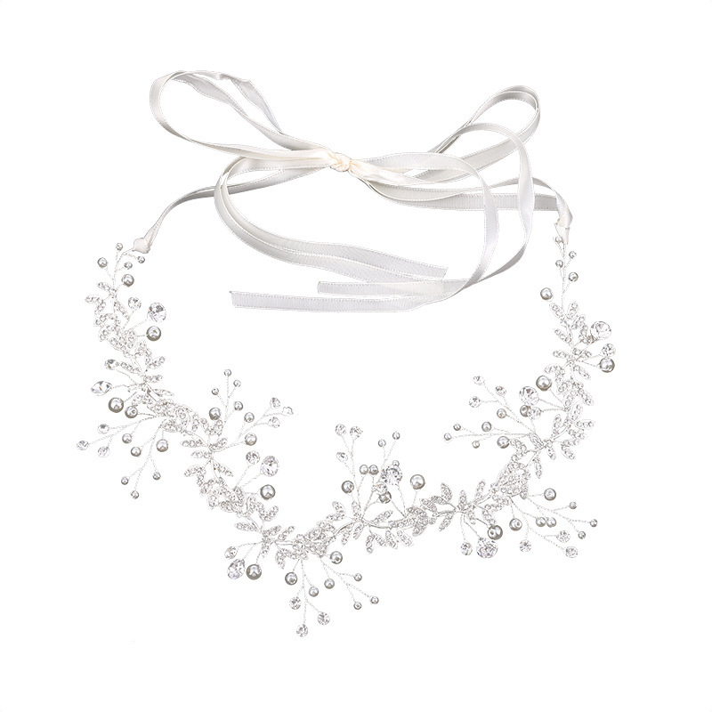 Korean-style white handcrafted crystal headwear, bridesmaids, brides, wedding dresses, garlands, hair accessories, Korean-style pearl headwear and hair bands Item Picture