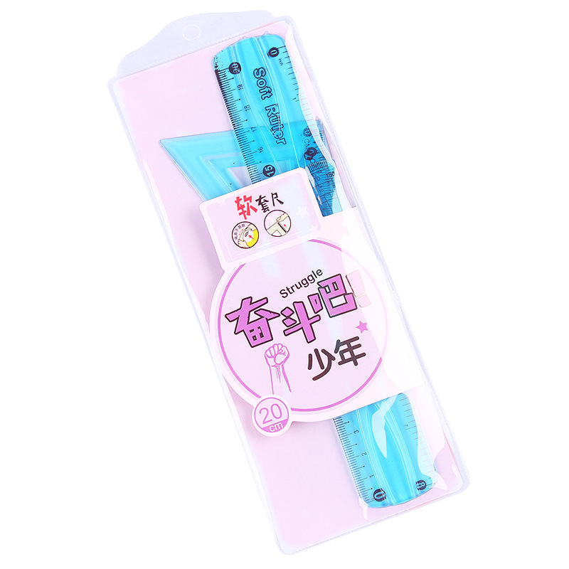 Wholesale creative flexible rulers, rulers, stationery for primary school students, prize sets, four-piece sets of rulers, square rulers, protractor sets Item Picture