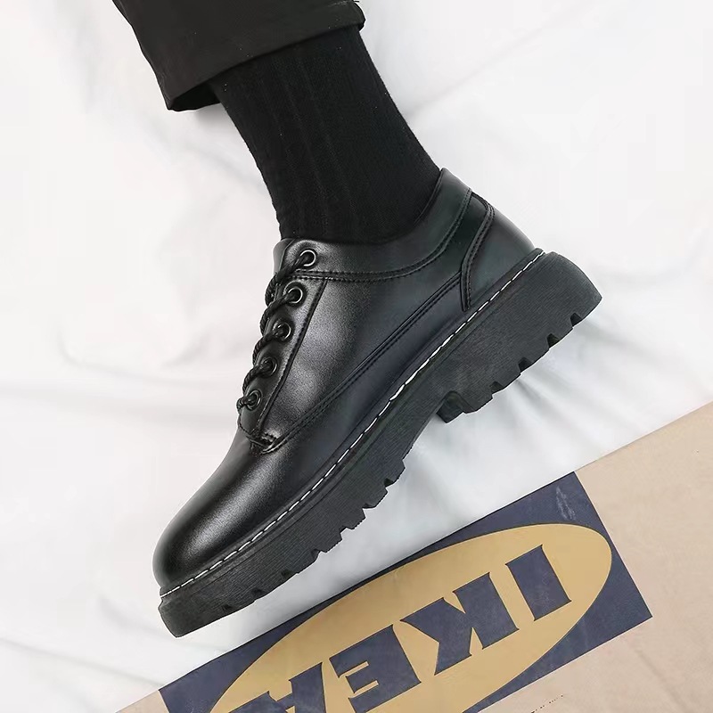Leather Men Breathable British Style Business Dress Big Head Trend Low Top Martin Boots Platform Casual Leather Men's Shoes details Picture